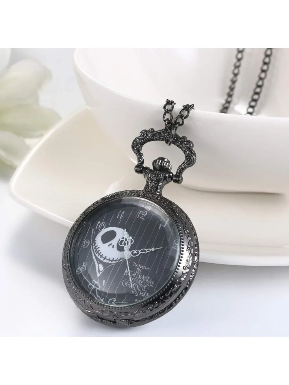 Unisex Black Analog Christmas Antique Quartz Pendant Chain Necklace Pocket Watch